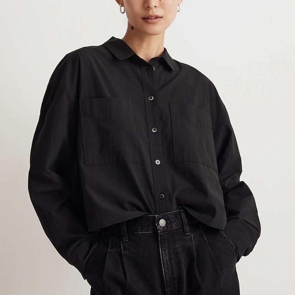Madewell The Signature Poplin Crop Shirt in True Black size XXS NWOT NM415